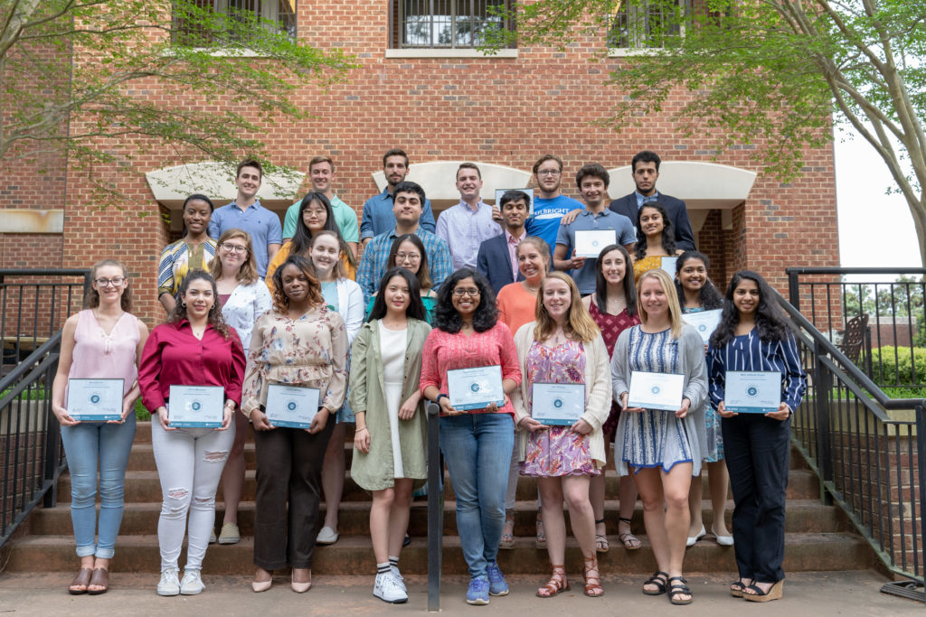 This photo features Leadership Certificate recipients receiving their certificate in April 2019 at our end of year celebration at the Park Alumni Center on Centennial Campus.