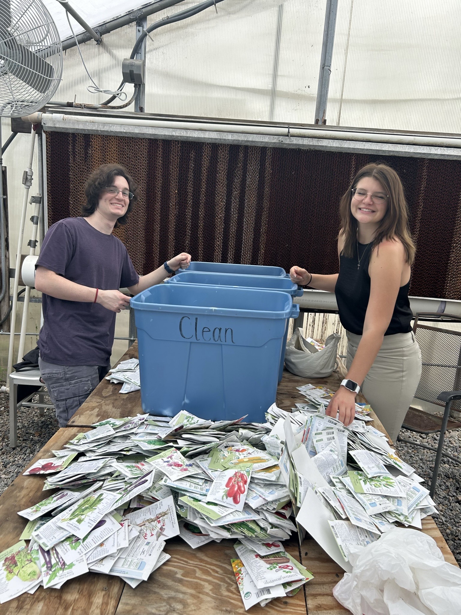 Students in our Hunger Alleviation & Food Security Community of Practice sort seed packets into bins at Raleigh City Farm, an urban farm in downtown Raleigh.